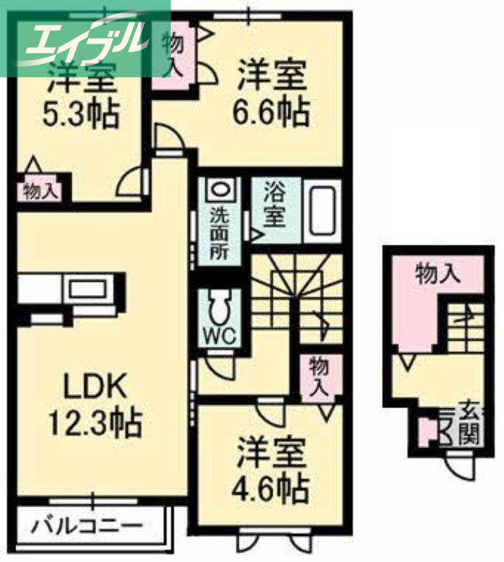 グランドール津高壱番館(3LDK/2階)の間取り写真