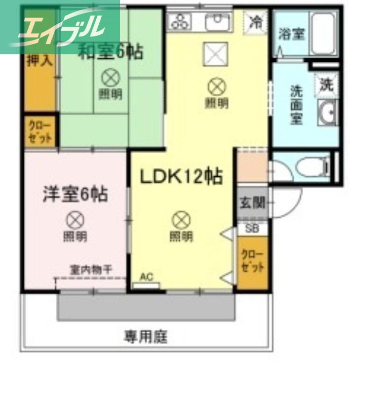 ニューハイツ1993A棟(2LDK/1階)の間取り写真