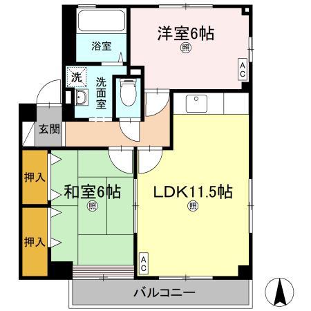 レインボーガーデン D棟(2LDK/3階)の間取り写真