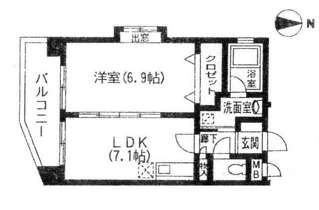 パラディス小笹(1DK/5階)の間取り写真