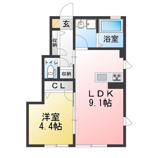 パールグレイス(1LDK/1階)の間取り写真