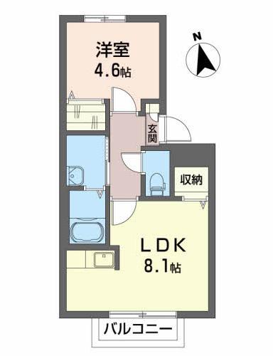 桜田東シャーメゾンB(1LDK/2階)の間取り写真