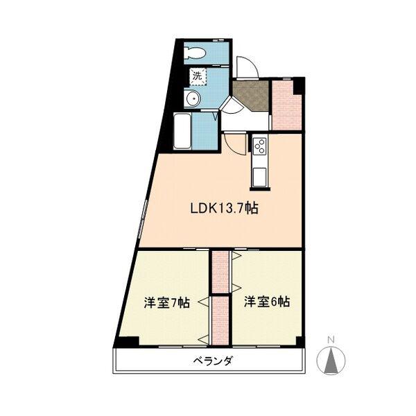 丸美ハイツ(2LDK/3階)の間取り写真