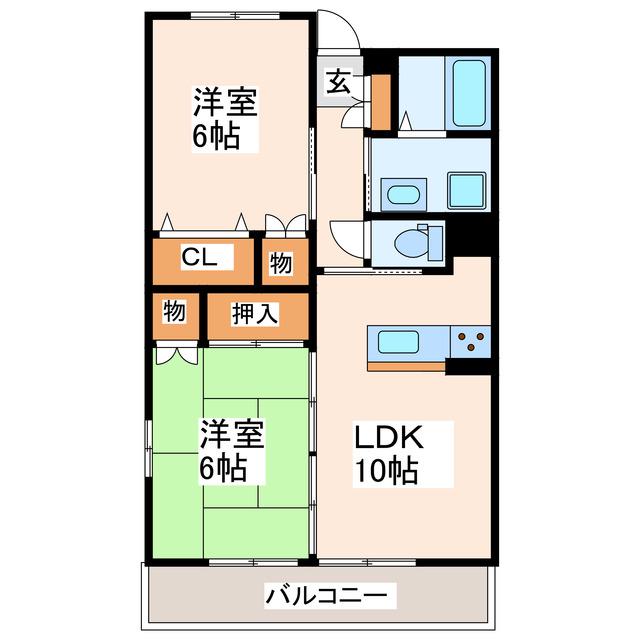ハーミテイジ長嶺壱番館(2LDK/2階)の間取り写真
