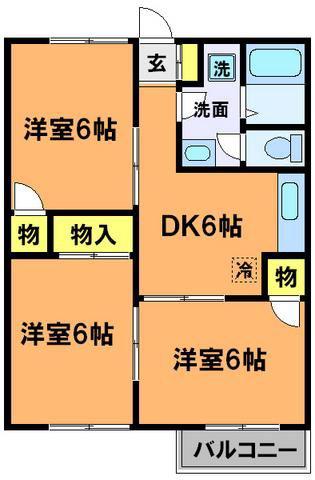 シンセリティーヒルズ(3DK/1階)の間取り写真