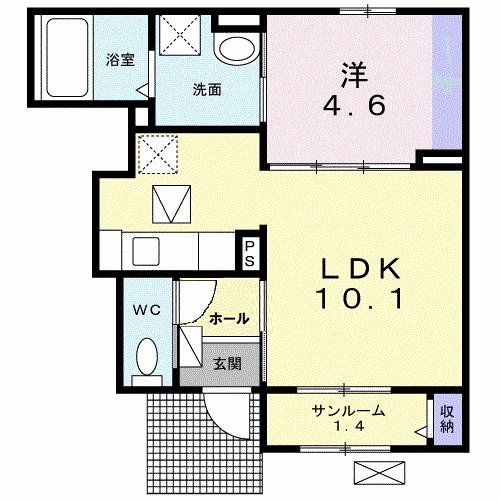 ピアチェーレ(1LDK/1階)の間取り写真