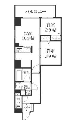 MODERN PALAZZO博多BAY(2LDK/9階)の間取り写真