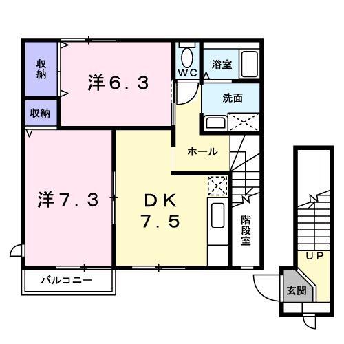 ヴィラ・リッチクレーンB(2DK/2階)の間取り写真