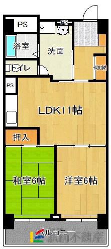 ビレッジハウス香椎浜タワー(2LDK/1階)の間取り写真