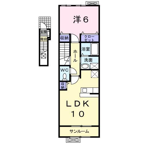 カーサ フルジェンテII(1LDK/2階)の間取り写真