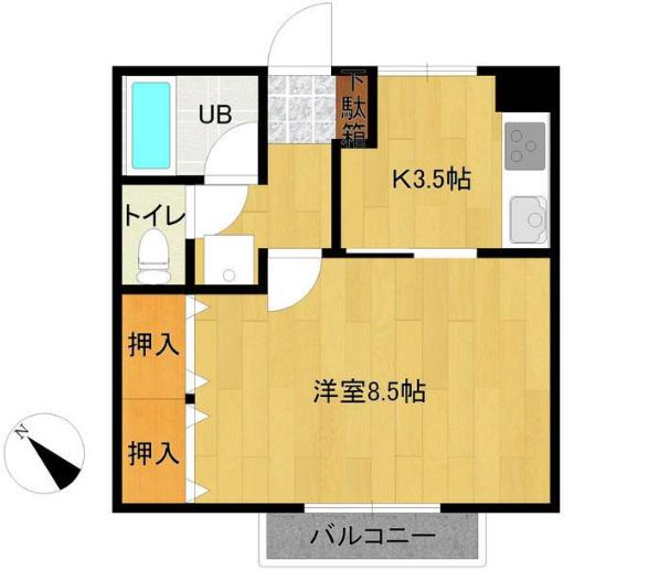 メイク高保(1K/2階)の間取り写真