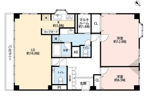 麻布広尾ナショナルコート(2SLDK/6階)の間取り写真