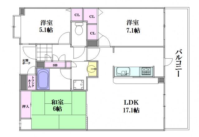 庚午北パークハウス(3LDK/2階)の間取り写真