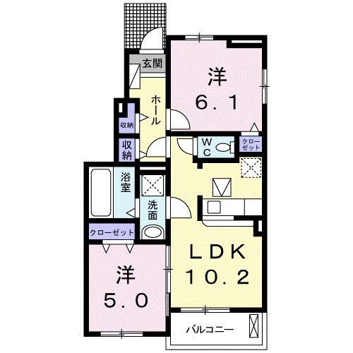 イーリス A(2LDK/1階)の間取り写真