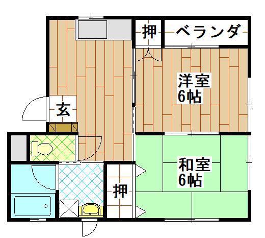 新井田ハイツ(2DK/1階)の間取り写真