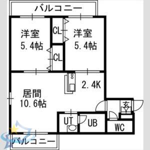 そふぃおーね円山北二条(2LDK/2階)の間取り写真