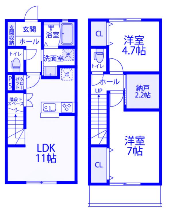 西鶴間KIガーデンズ 参番館(2SLDK/1階)の間取り写真