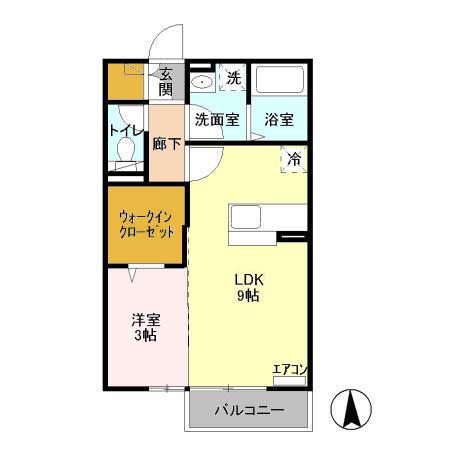 ベルツリー宮沢(1LDK/1階)の間取り写真