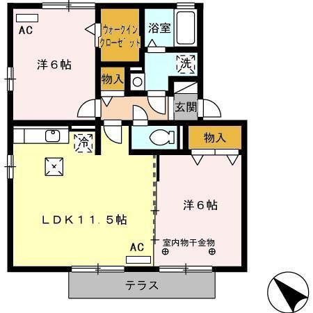 オエステ バージェ B(2LDK/1階)の間取り写真