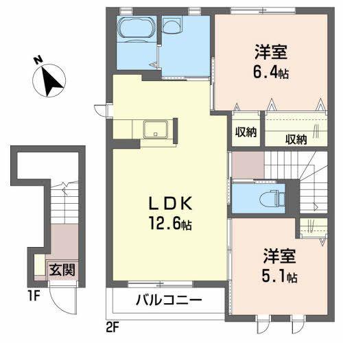 クラヴィエ富田A(2LDK/2階)の間取り写真
