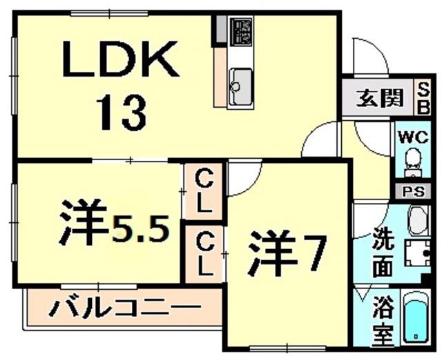 ソーテルヌ壱番館(2LDK/2階)の間取り写真
