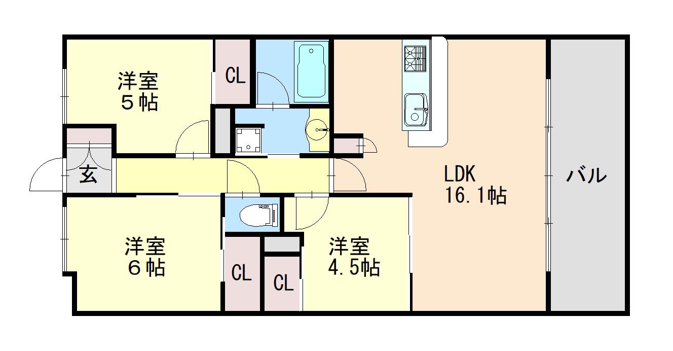 マンション3LDK未入居最上階(3LDK/14階)の間取り写真