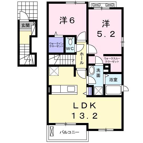 カーサ ベルデB(2LDK/2階)の間取り写真