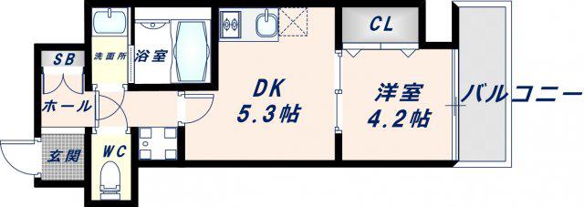 ガルデニア高井田(1DK/5階)の間取り写真