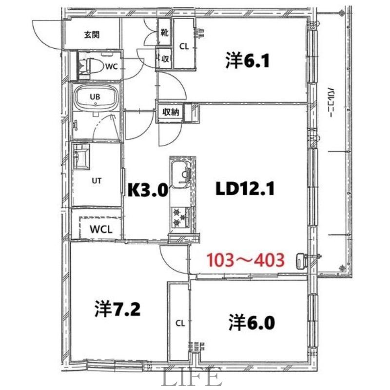 BASE厚別西(3LDK/4階)の間取り写真