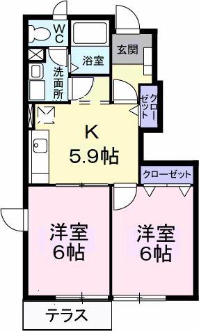 メリースクエアセブン(2K/1階)の間取り写真
