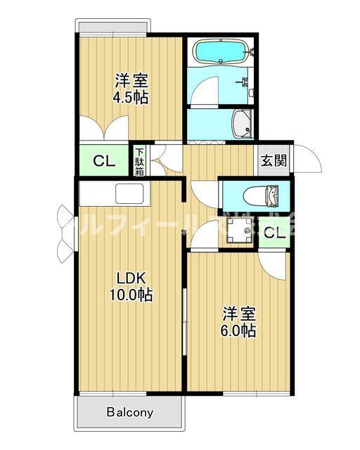 ＪＲ常磐線 北小金駅 徒歩13分 2階建 築38年(2LDK/2階)の間取り写真