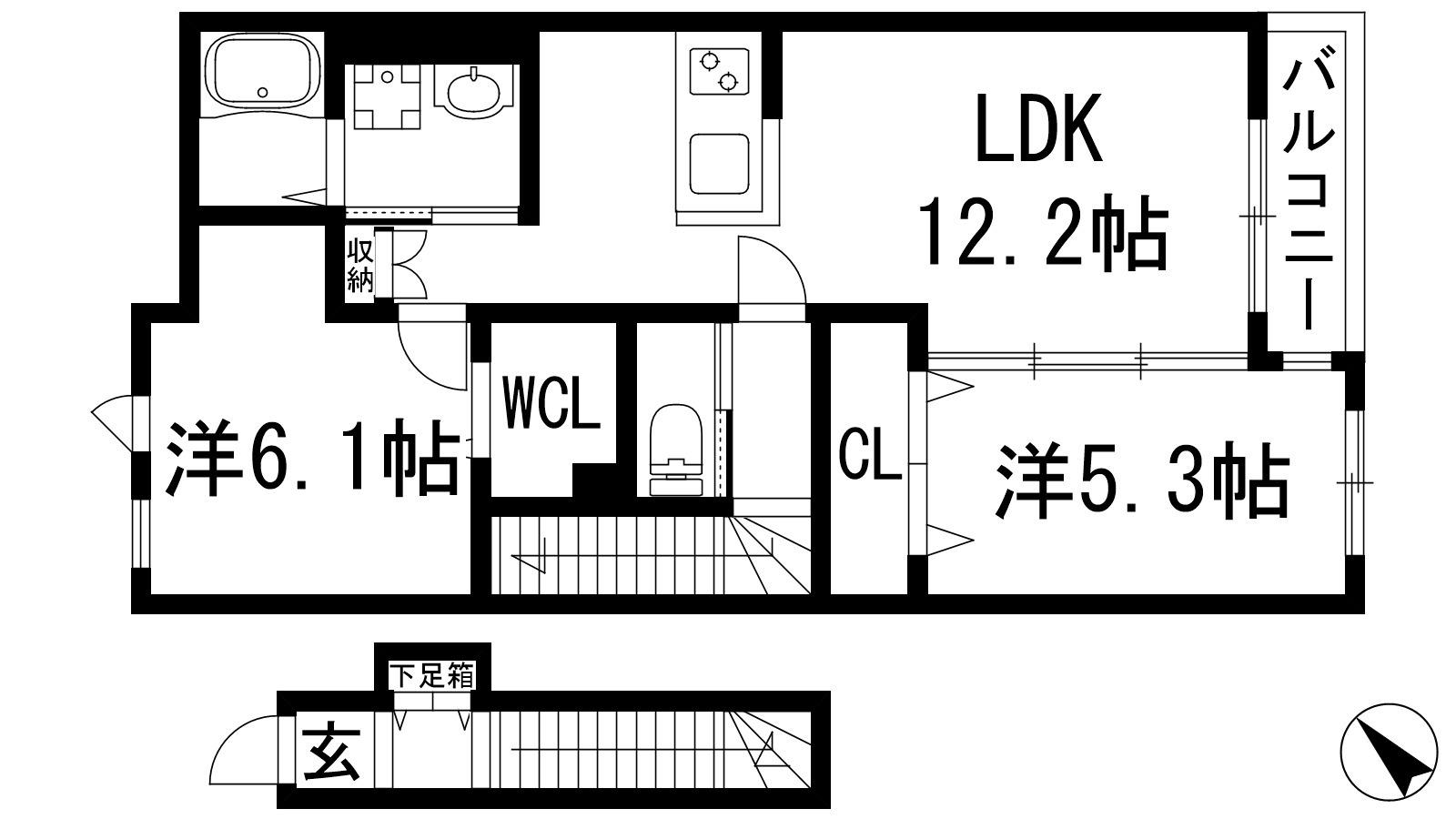 フォレスト宝塚1(2LDK/2階)の間取り写真