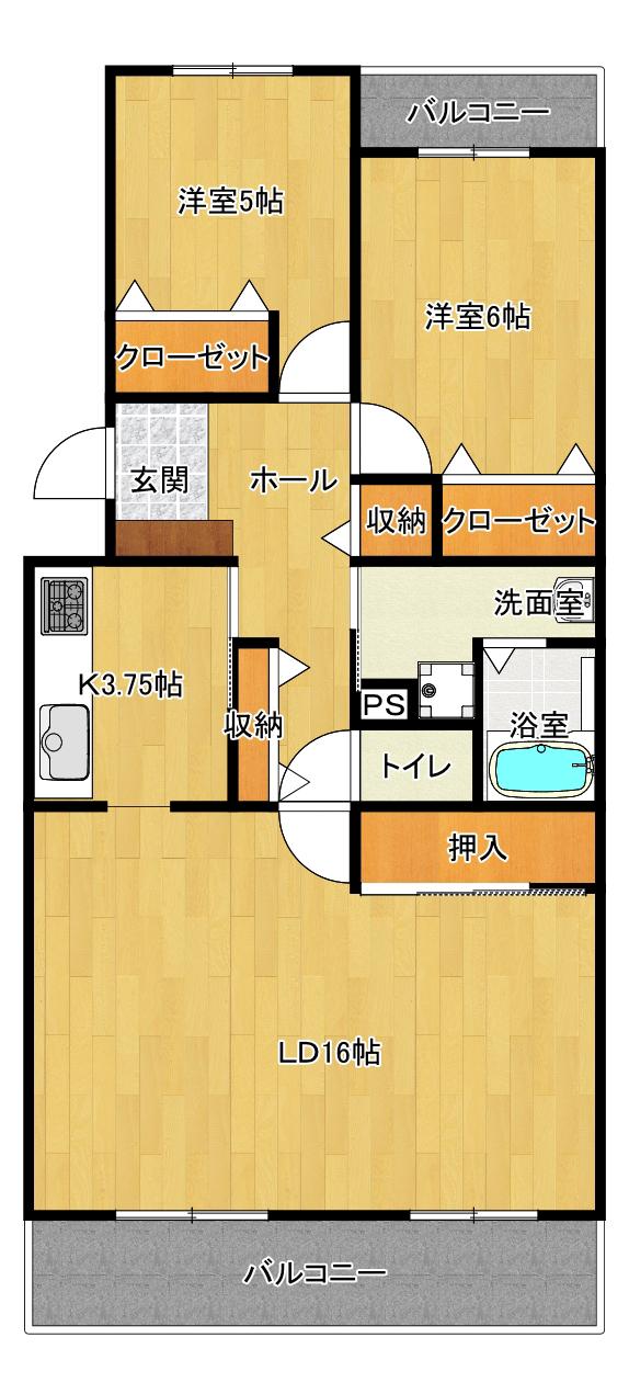 カーサグランデ並木(2LDK/2階)の間取り写真