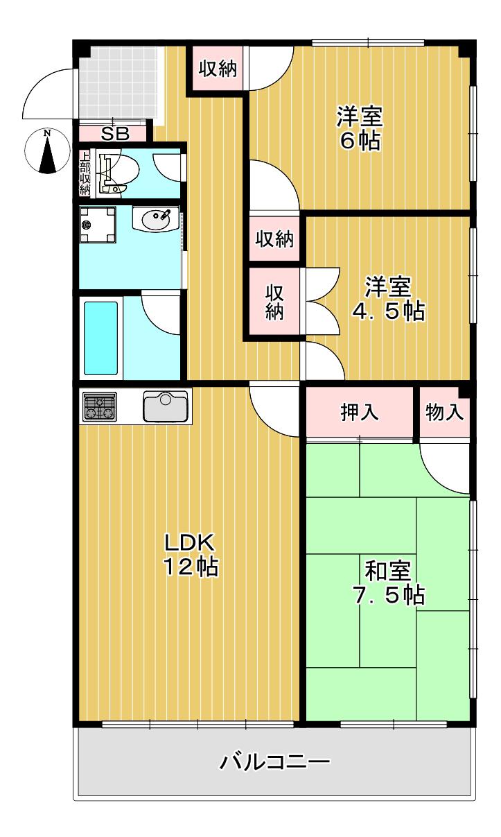 昌栄ビル(3LDK/2階)の間取り写真