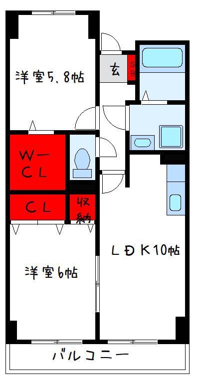 グレイスフルヴィラ(2LDK/2階)の間取り写真