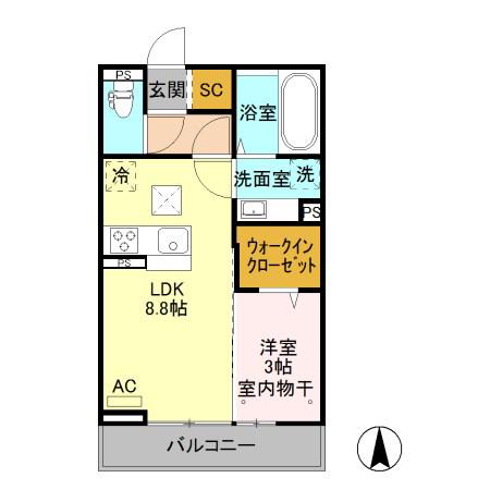 MON REVE(1LDK/1階)の間取り写真