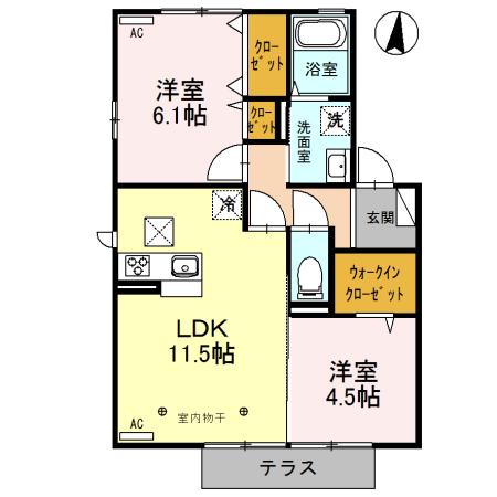 HUIT EST F(2LDK/1階)の間取り写真