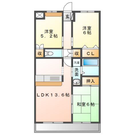 ヴィンテージ水戸(3LDK/2階)の間取り写真