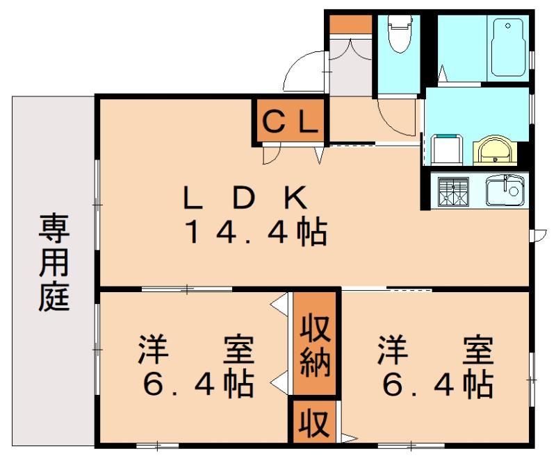 サンルミナスC棟(2LDK/1階)の間取り写真
