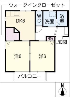 リベラシオンI(2DK/2階)の間取り写真