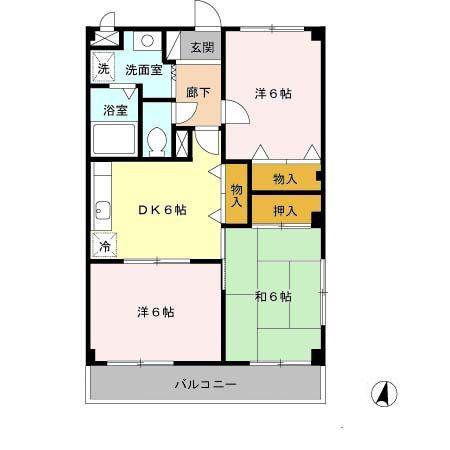 ＪＲ和歌山線 下井阪駅 徒歩20分 3階建 築25年(3DK/1階)の間取り写真