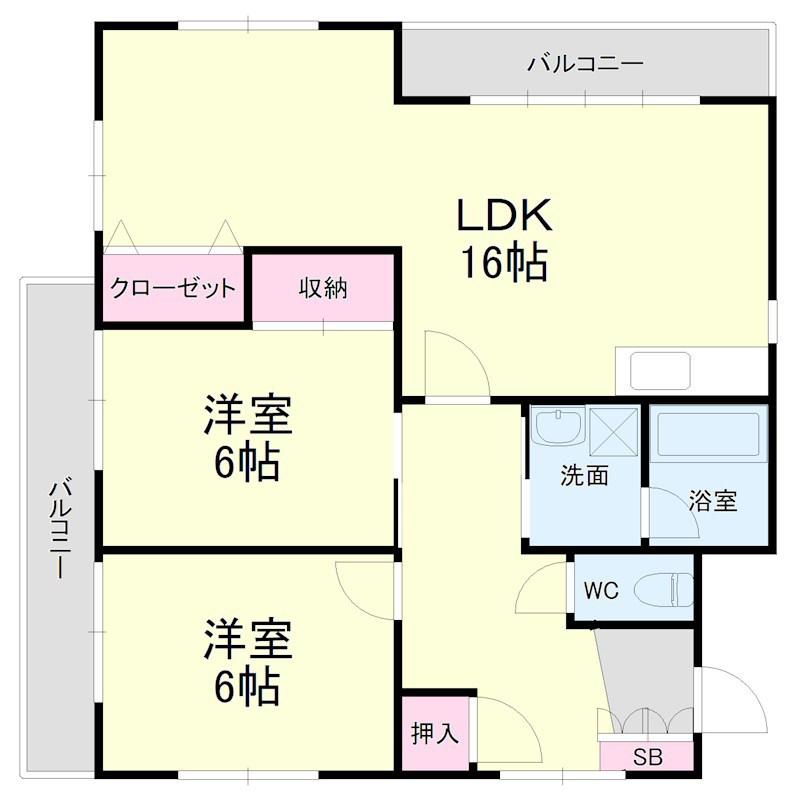 アルカディア(2LDK/1階)の間取り写真