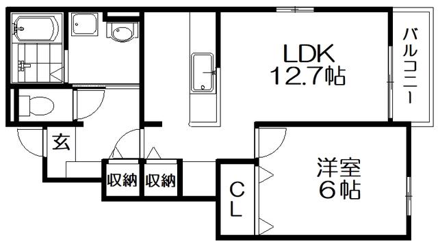 モントレア藤阪(1LDK/1階)の間取り写真