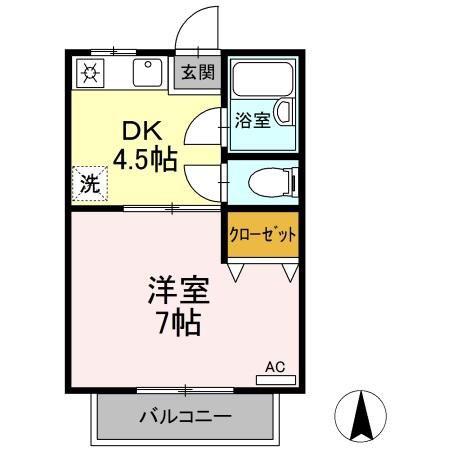 プレジール南昭和(1DK/2階)の間取り写真
