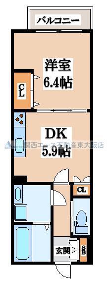 プレセアコート花園B棟(1DK/1階)の間取り写真