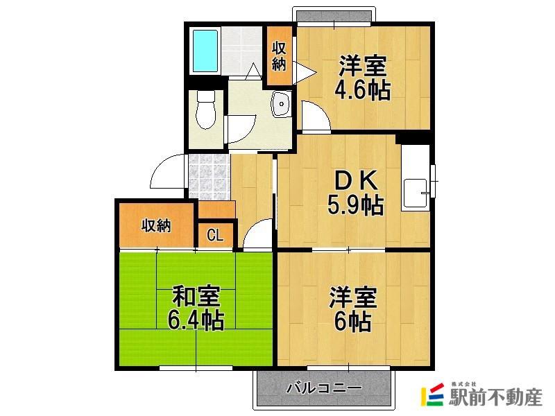 ラフォーンヴィラC(3DK/1階)の間取り写真