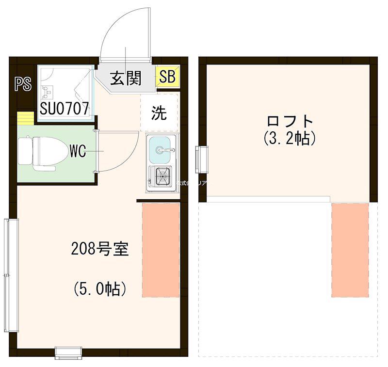 桜テラス荒川(ワンルーム/2階)の間取り写真