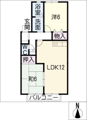 ディアコートIIIB棟(2LDK/2階)の間取り写真