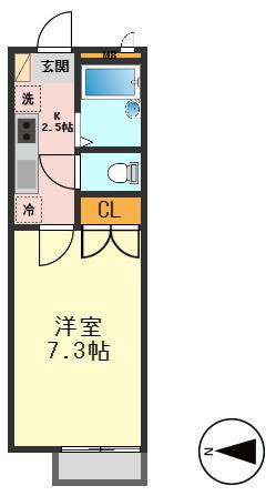 リベルテ中央(1K/1階)の間取り写真