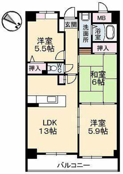 ドゥーミル東原(3LDK/4階)の間取り写真